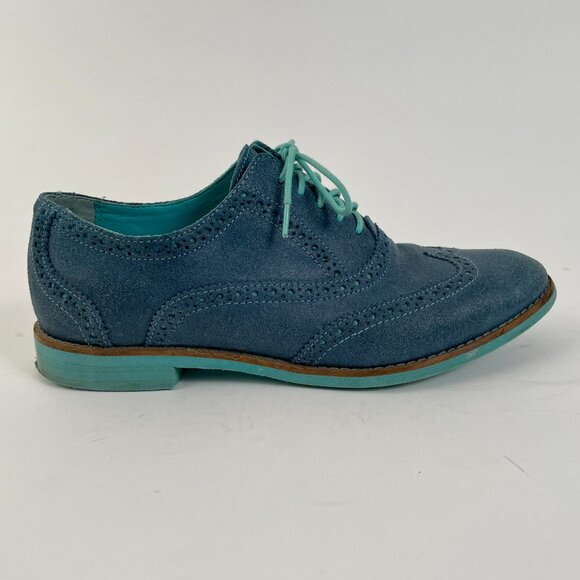 Women's Cole Haan Blue Suede Alisa Wingtip Lace Up Oxfords Shoes, Sz 7.5 - Picture 6 of 9